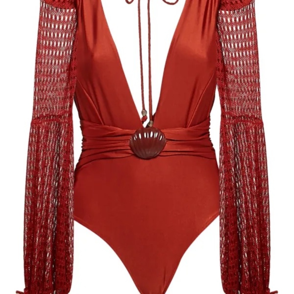 PatBO Red Plunge One-Piece Swimsuit